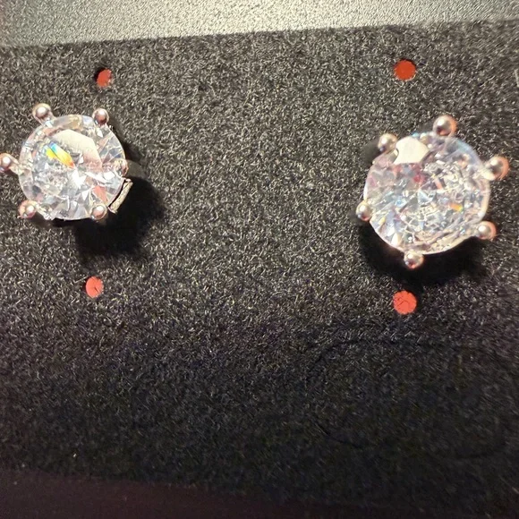 New White Moissanite Six-Prong stud Earrings - Picture 8 of 11